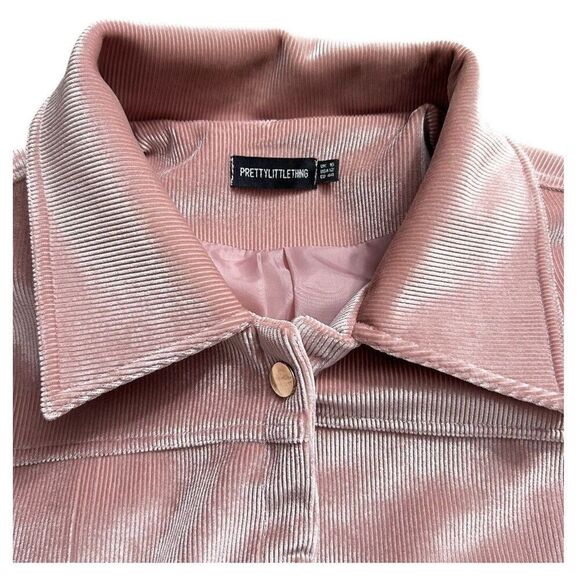 PrettyLittleThing 12 Pink Corduroy Cropped Snap Jacket Oversized Fall Y2K Boho - Picture 4 of 10